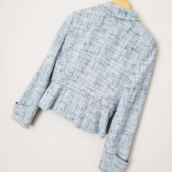 LOFT Ann Taylor Light Blue Tweed 100% Cotton Blazer Jacket 4 Preppy Office Boho - Picture 12 of 15